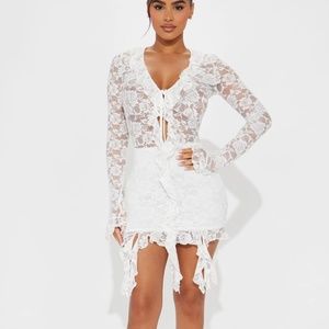 Fashion Nova Mollie Lace Mini Dress Overlay White NWT